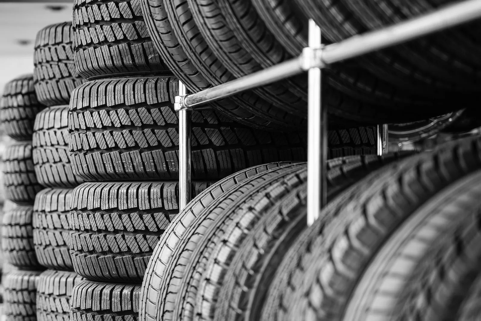 Mechanic garage with a stack of tyre
